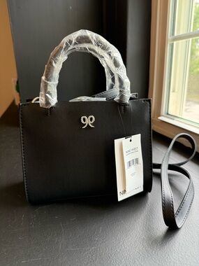 Nine West Black Mini Tote with Rhinestone Logo